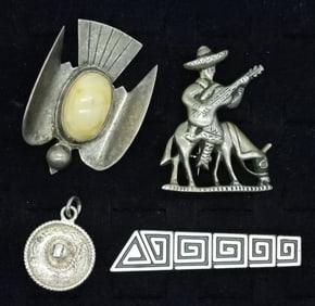 STERLING MEXICO PINS, PENDANT & TIE CLIP