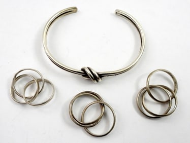 KNOTTED STERLING CUFF & RING LOT
