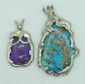 (2) LARGE GEMSTONE PENDANTS IN 925