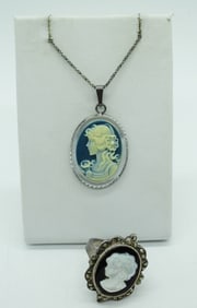 CAMEO NECKLACE & RING STERLING
