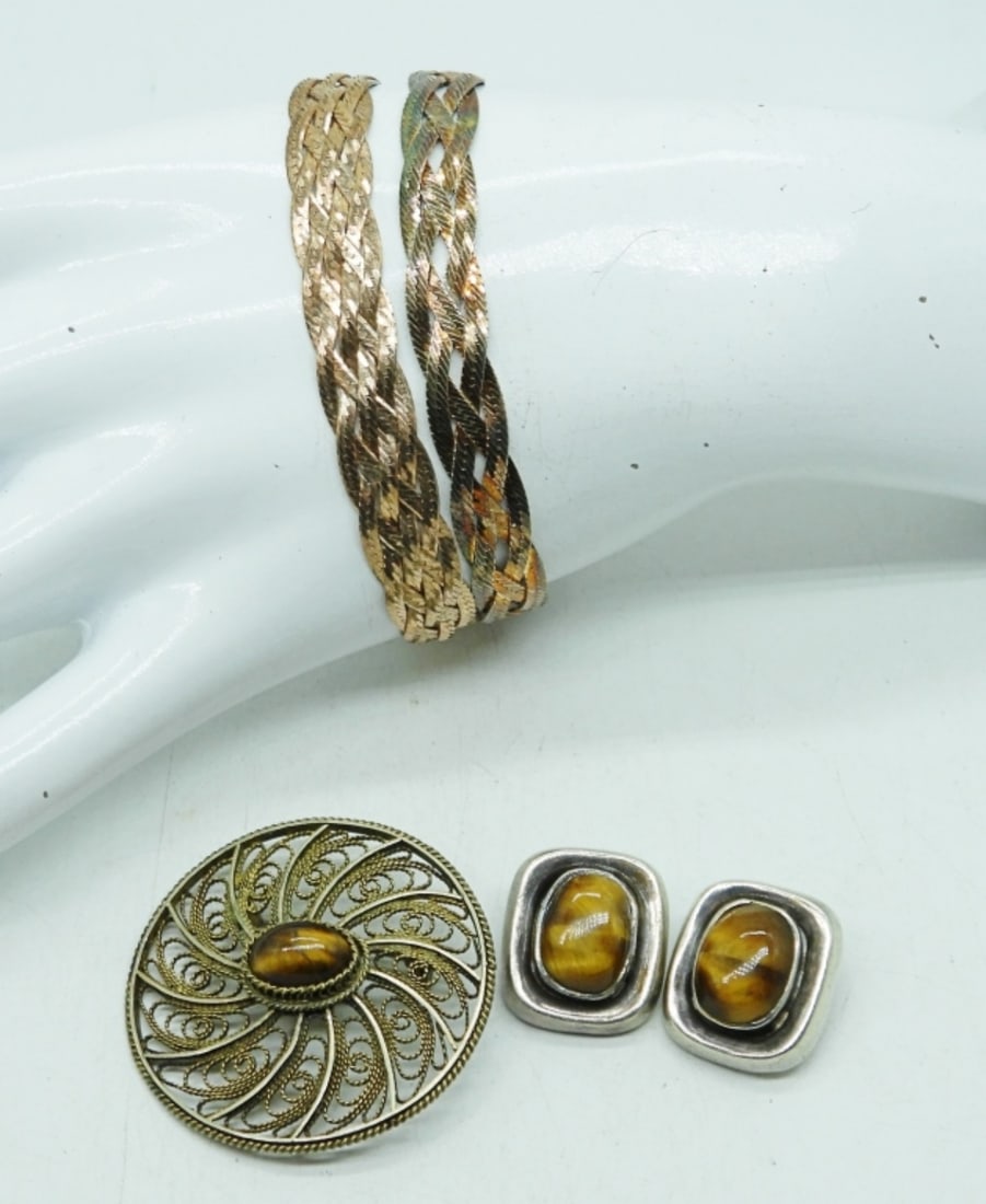 MEXICO 925 TIGERS EYE SET & BRACELETS (1 of 2)