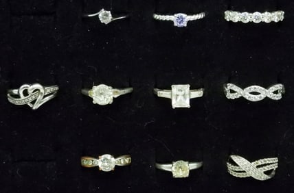 (10) BRIDAL STYLE STERLING RINGS