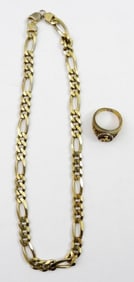 MENS STERLING GOLD TONE NECKLACE & RING