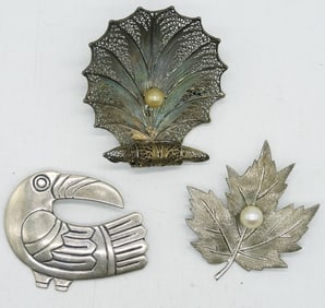(3) VINTAGE STERLING BROOCHES