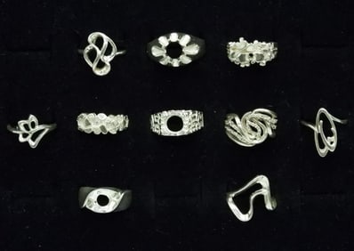(10) STERLING RING SETTINGS