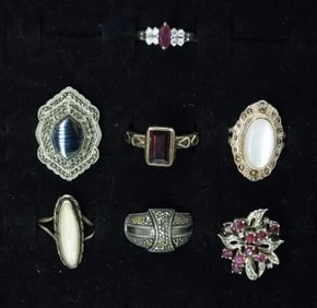 (7) STERLING FASHION GEMSTONE RINGS