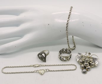 VTG GRAPES 925 BROOCH, RINGS, BRACELETS