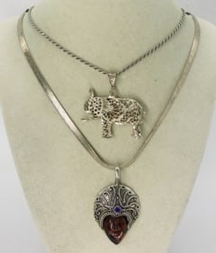 (2) LARGE FASHION NECKLACES STERLING