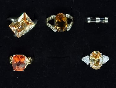 (5) GEMSTONE RINGS - ORANGES & RED 925