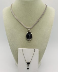 (2) STERLING BLACK GEMSTONE NECKLACES