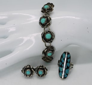 TURQUOISE 925 VTG BRACELET & EARRINGS