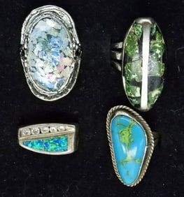 (4) STERLING TURQUOISE FASHION RINGS