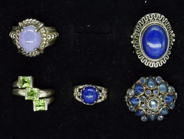 (5) STERLING FASHION RINGS - GEMSTONES