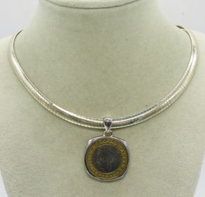 ITALIAN COIN PENDANT - STERLING NECKLACE