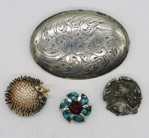 (4) VINTAGE STERLING BROOCHES