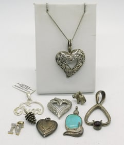 (9) STERLING PENDANTS & CHAIN