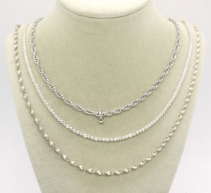 (3) FANCY STERLING CHAIN NECKLACES