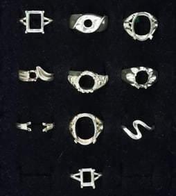 (10) STERLING RING SETTINGS