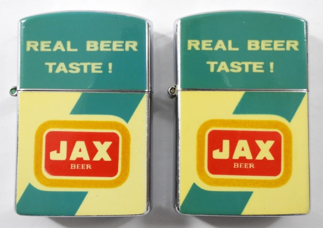 (2) VTG PENGUIN SUPER LIGHTER JAX BEER LOGO: (2) VINTAGE PENGUIN SUPER LIGHTER JAX BEER LOGO, REAL BEER TASTE! 1 FIRED 1 UNFIRED BOTH IN ORIGINAL BOXES
