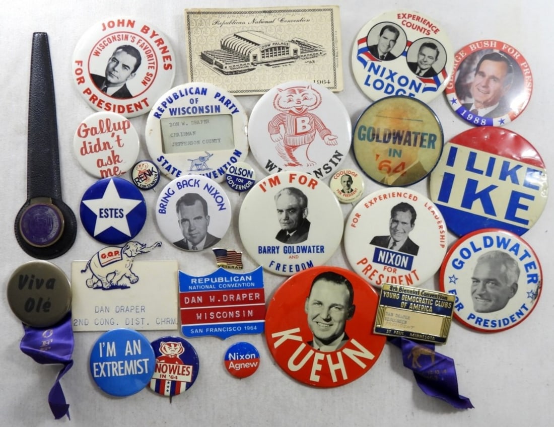 POLITICAL BUTTONS & PINS plus MORE (1 of 3)