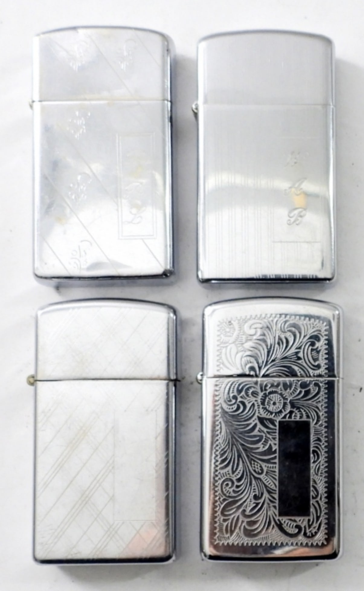 (4) ART DECO / SCROLL SLIM ZIPPOS (1 of 4)