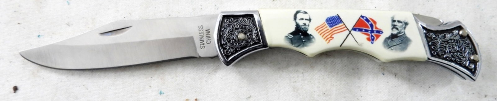 CONFEDERATE / AMERICAN FLAG KNIFE: SINGLE BLADE - STAINLESS - LIKE NEW