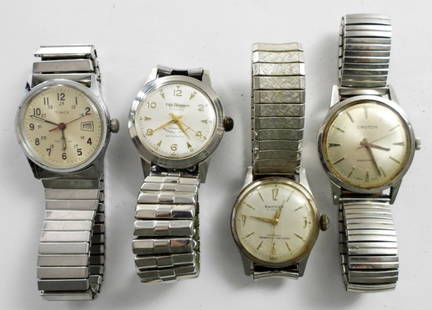 (4) SELF WINDING MEN'S WATCH LOT: ALL RUNNING - NEEDS SERVICED - TIMEX DAY/DATE, CROTON, BANNER 17j, PHIL THOMPSON 17j
