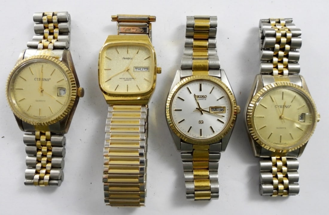(4) MEN'S QUARTZ DAY/DATE WATCH LOT (1 of 2)