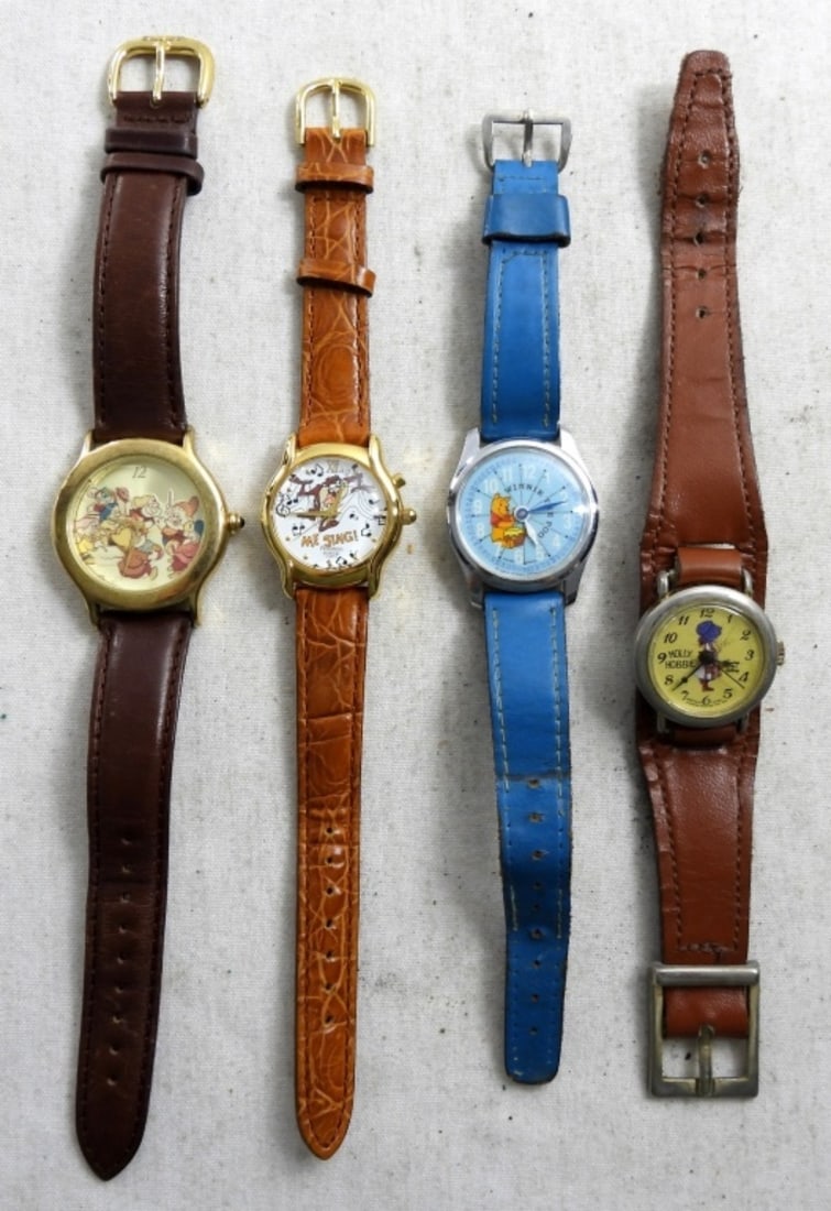 TAZMANIA DEVIL WATCH plays music! PLUS: TAZ working condition, WINNIE THE POOH missing crown, HOLLY HOBBIE & SEVEN DWARFS for REPAIR - UNTESTED