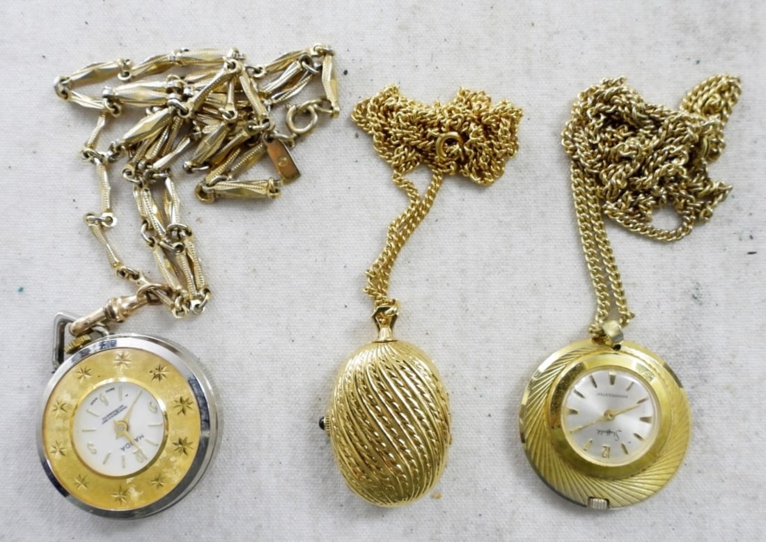(3)LADIES GOLD TONE PENDANT NECKLACE WATCH (1 of 2)