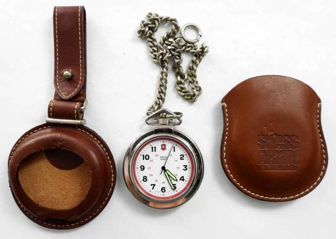SWISS ARMY POCKET WATCH w/LEATHER (1 of 4)