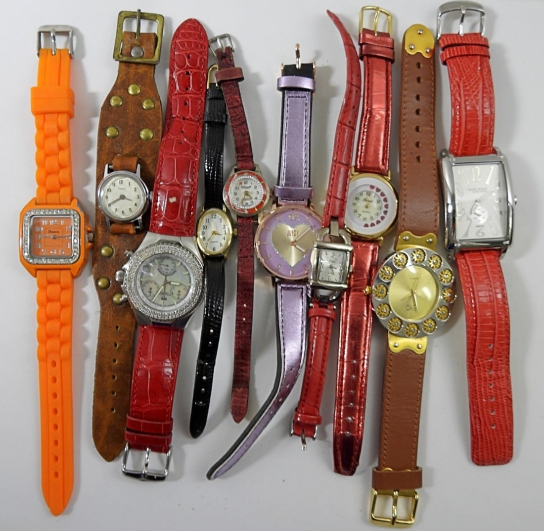(10) LADIES MULTI COLOR WATCH LOT: UNESTED, ANNE KLEIN, GENEVA, JUICY, VIVANI