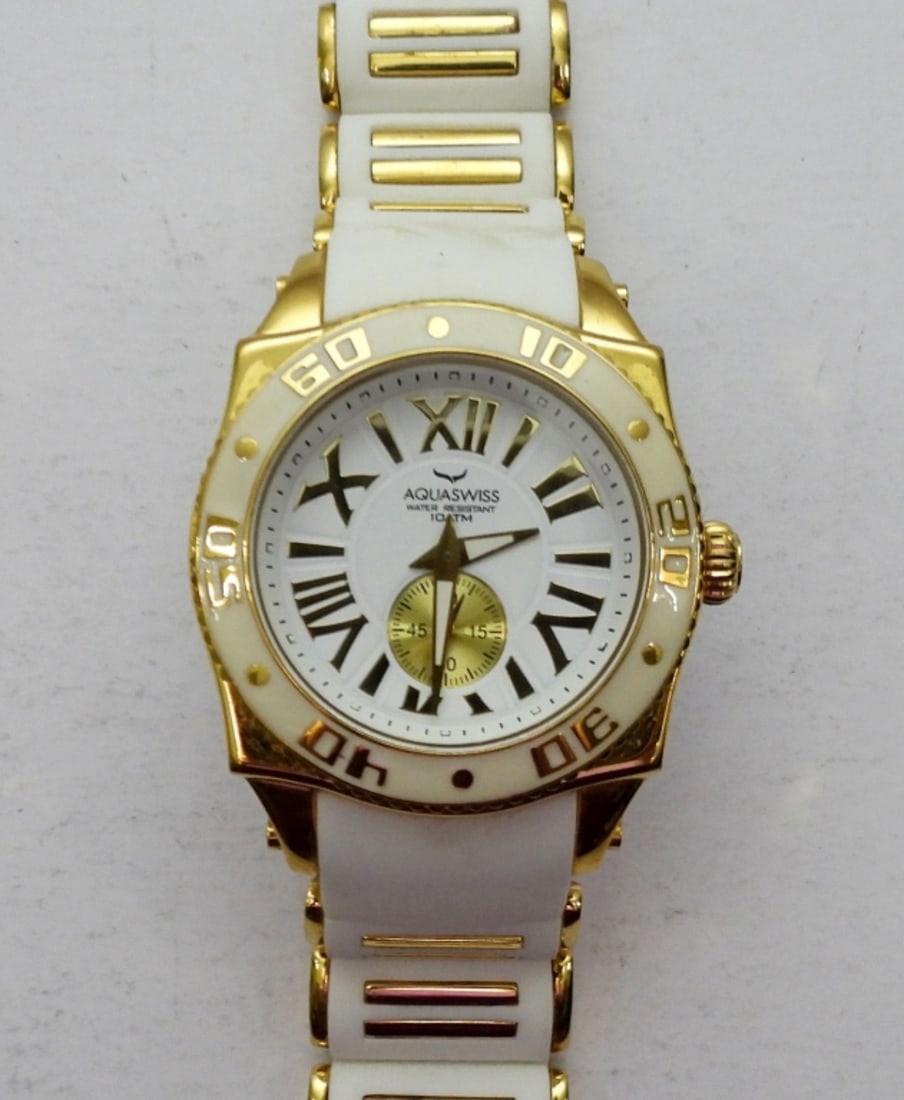 LADIES AQUASWISS 10ATM WATCH: AQUASWISS SWISSPORT SW1062G, WATER RESISTANT, SWISS MOV'T, STAINLESS STEEL