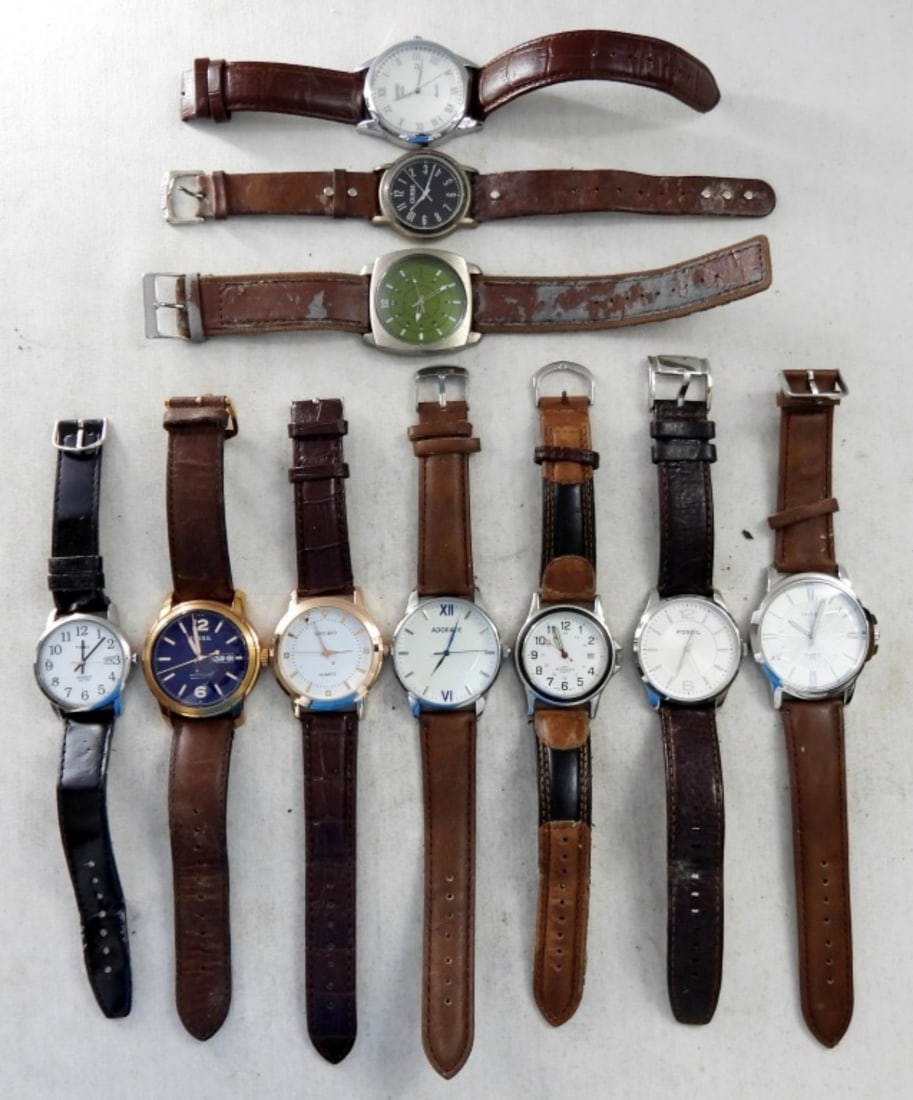 (10) MENS LEATHER BANDS WATCHES (1 of 3)