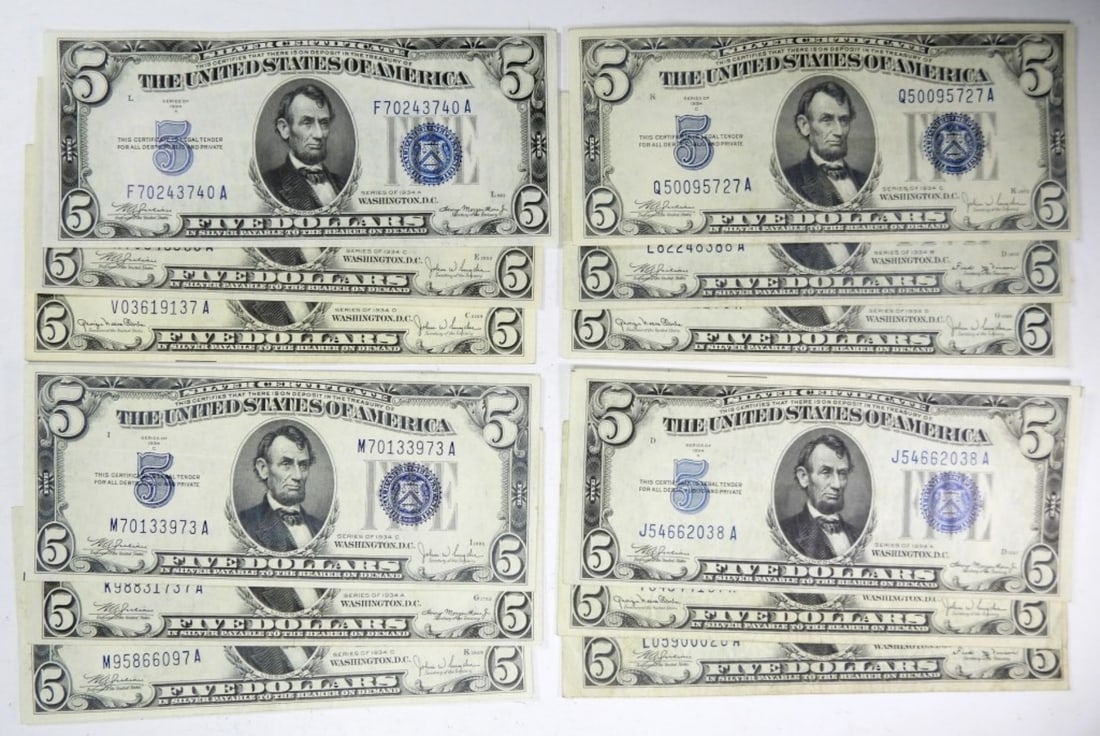 (12) 1934 $5 SILVER CERTIFCATE (1 of 2)