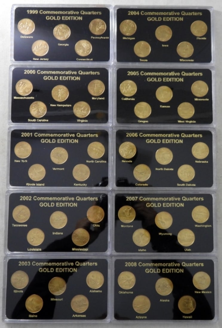 1999-2008 GOLD EDITION QUARTERS: 24k LAYERED COMPLETE SETS (10)