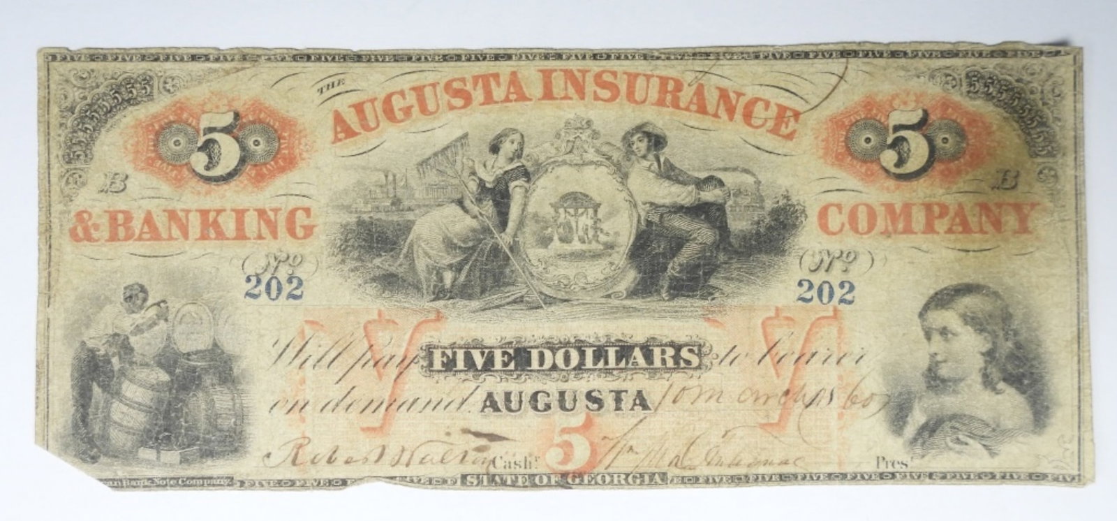 AUGUSTA INSURANCE & BANKING $5 OBSOLETE: AUGUSTA