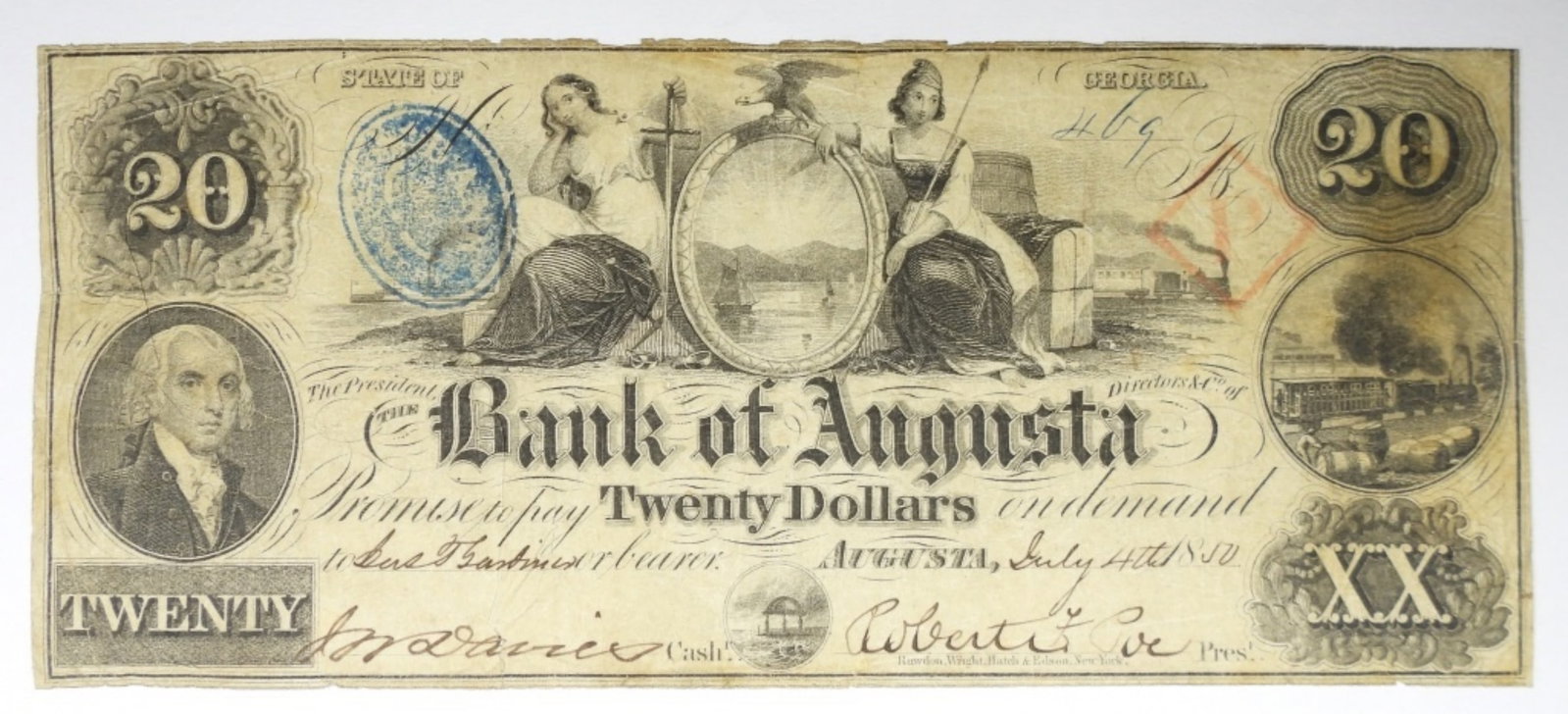 BANK OF AUGUSTA $20 OBSOLETE NOTE: STATE OF GEORGIA