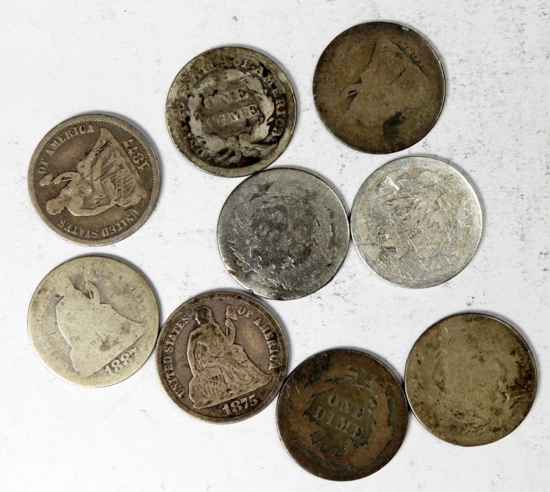 (9) LOW GRADE SEATED DIME LOT (1 of 2)
