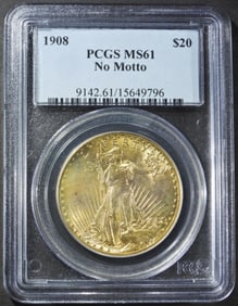 1908 $20 GOLD ST. GAUDENS PCGS MS-61
