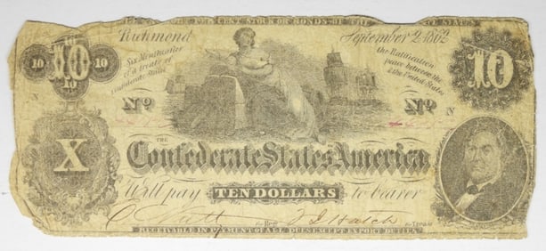 1862 $10 CONFEDERATE STATES OF AMERICA