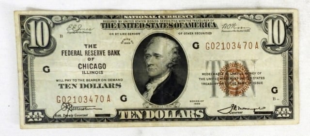 1929 $10 US NATIONAL CURRENCY ,NICE CIRC