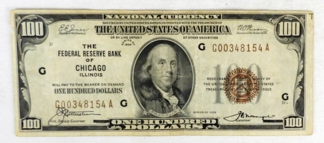 1929 $ 100 US NATIONAL CURRENCY,NICE CIRC