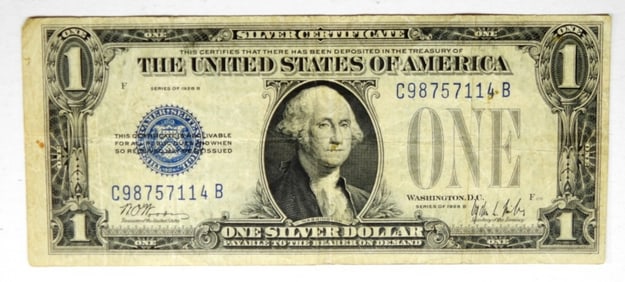 1928 B $1 SILVER CERT (FUNNY BACK)