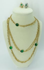 VTG GREEN GEMSTONE RINGS & NECKLACE