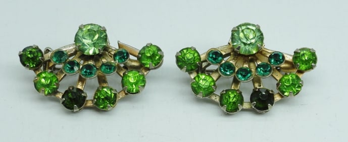 (2) VTG GREEN RHINESTONE PINS