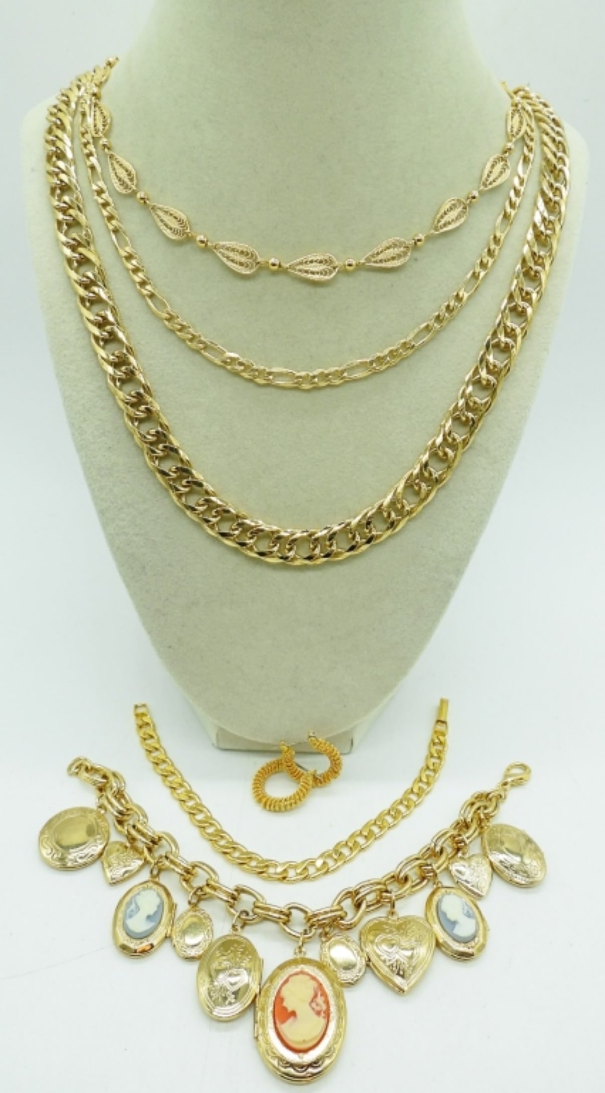GOLD TONE CHAINS, BRACELETS, LOCKETS (1 of 2)
