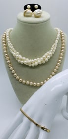 2 PEARL NECKLACES WITH EARRINGS