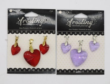 2 SETS OF GLASS HEART PENDANTS
