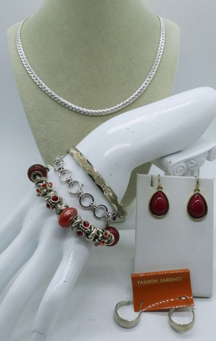 6  RED AND SILVER TONE FASHION JEWELRY (1 of 1)